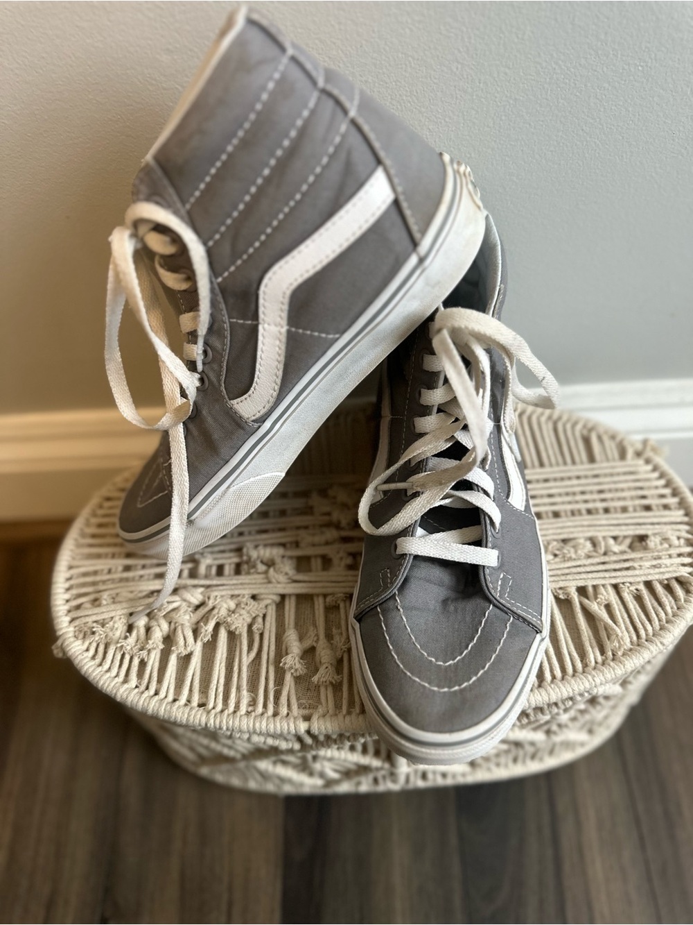 Vans Gray and White High-Top Skate Sneakers